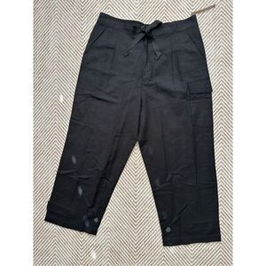 NWT‎ Cleobella Linen Blend Black Cropped Pants Pockets Size L Resort Minimalist